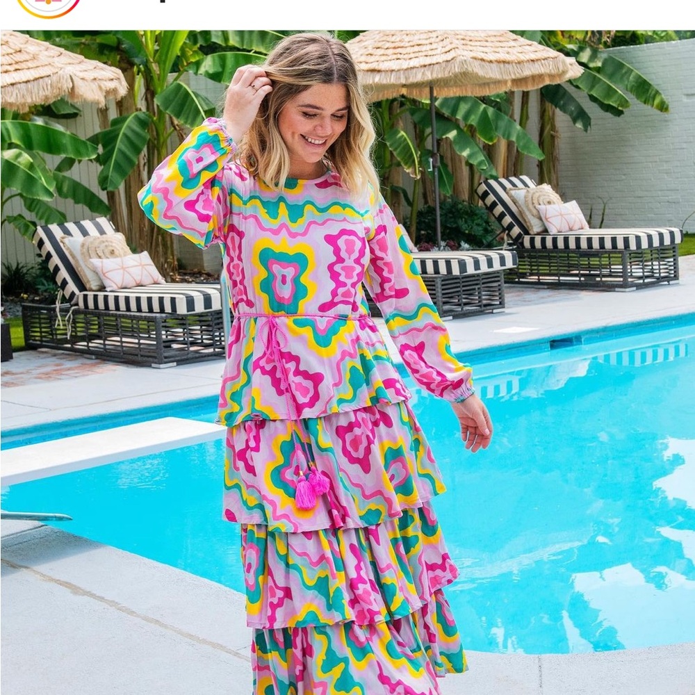 Briton Court Brand Colorful Ruffled Maxi Dress Size Medium
